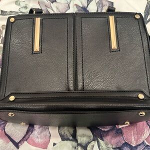 Chic Black Leather Shoulder Bag with Gold Accents